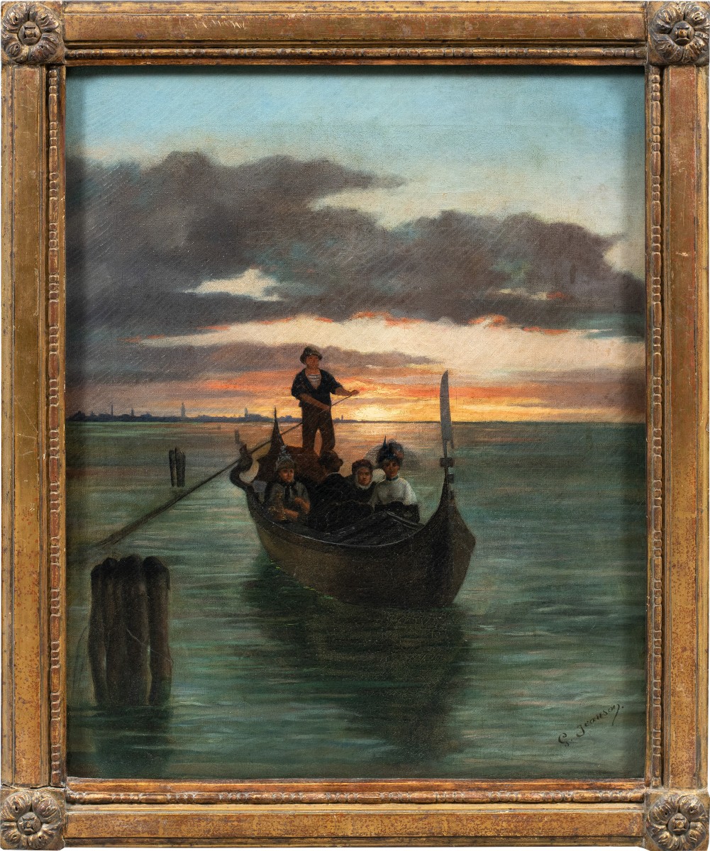 G. Jeanson (attivo a Venezia nel XIX sec.) - Venezia, veduta con personaggi in gondola.