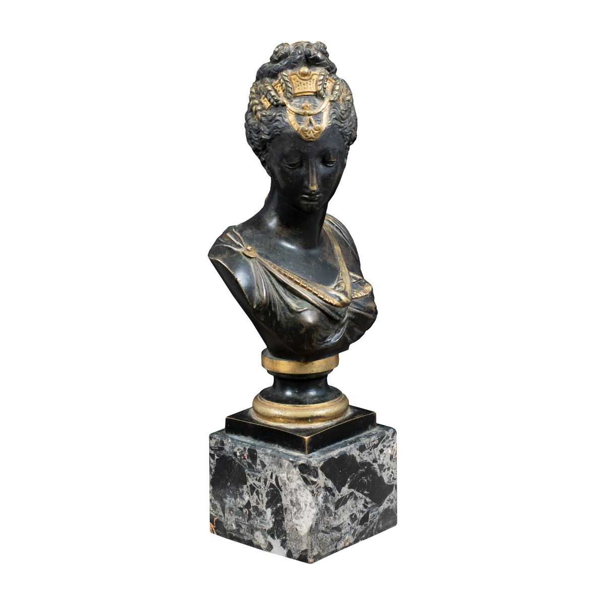 Sculturina in bronzo patinato - Busto di donna. Italia, inizi XIX secolo.-photo-2