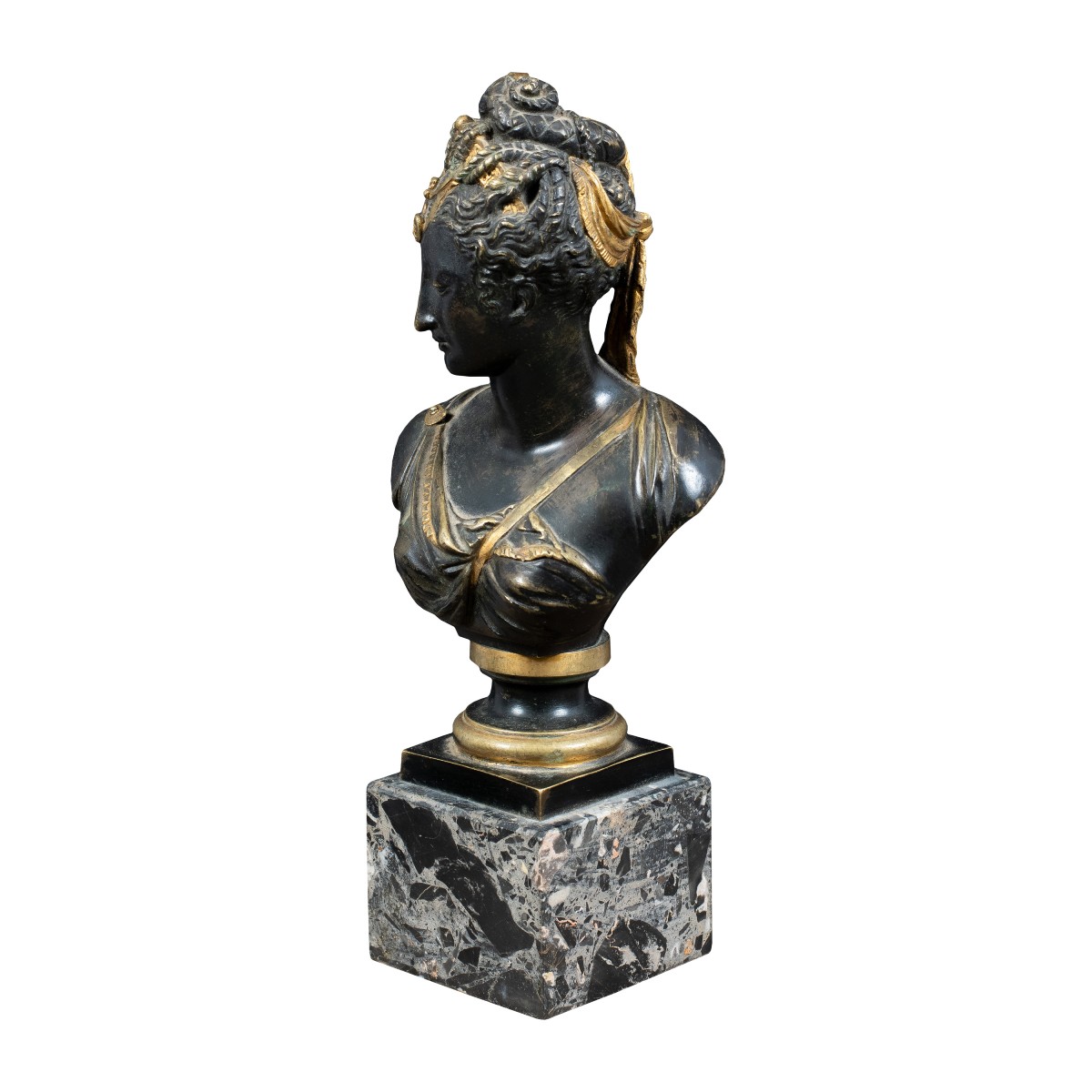 Sculturina in bronzo patinato - Busto di donna. Italia, inizi XIX secolo.-photo-3