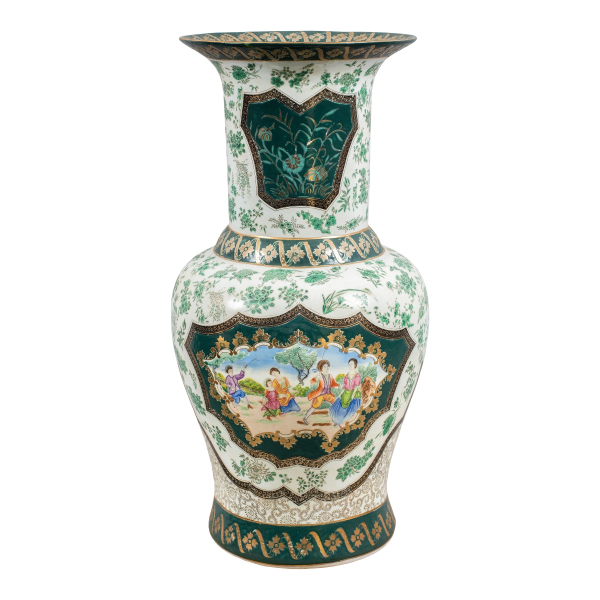 Vaso da centro in porcellana dipinta. Canton Cina, inizi XX secolo.-photo-2