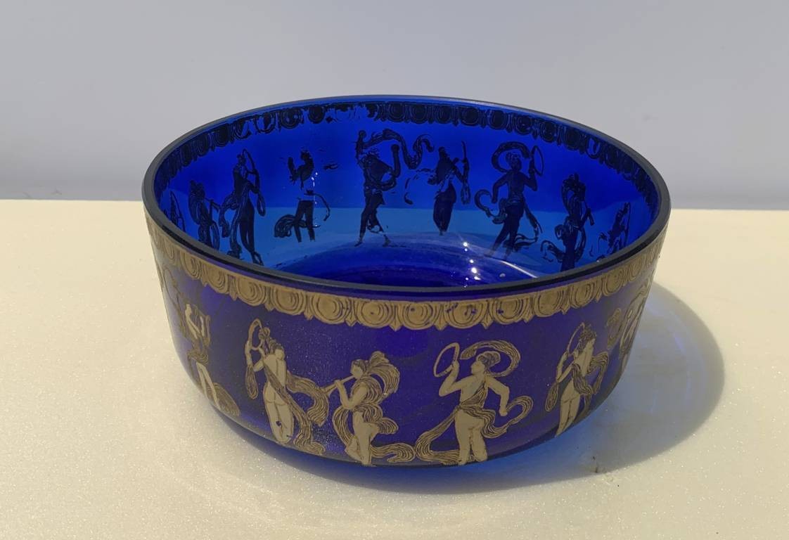 Ciotola in vetro soffiato di Murano, dipinta in oro e in policromia - Barovier & Toso, fine XIX-photo-2