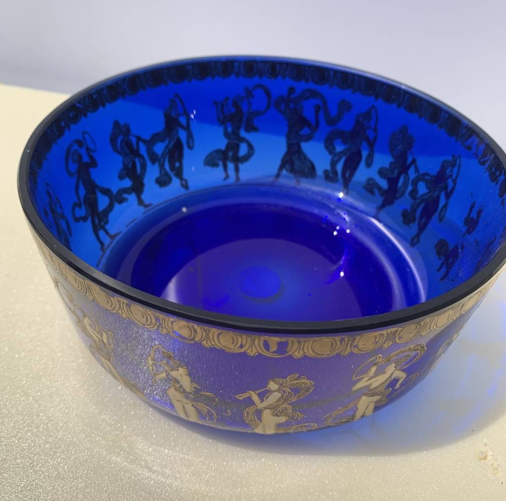 Ciotola in vetro soffiato di Murano, dipinta in oro e in policromia - Barovier & Toso, fine XIX-photo-4