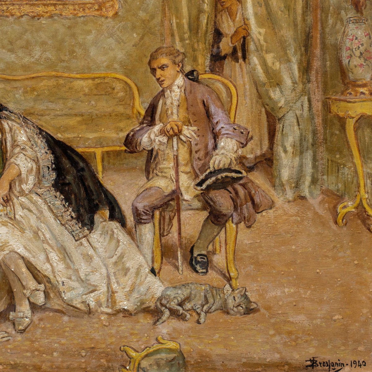 Vittorio Emanuele Bressanin (Musile di Piave 1860 – Venezia 1941) - Interno con scena galante.-photo-2