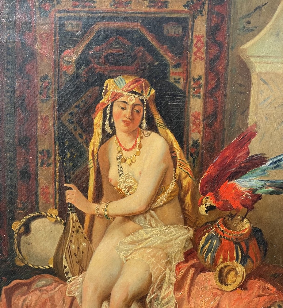 Pittore orientalista (XIX sec.) - Odalisca con pappagallo. -photo-2
