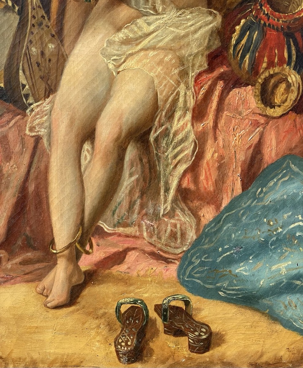 Pittore orientalista (XIX sec.) - Odalisca con pappagallo. -photo-2