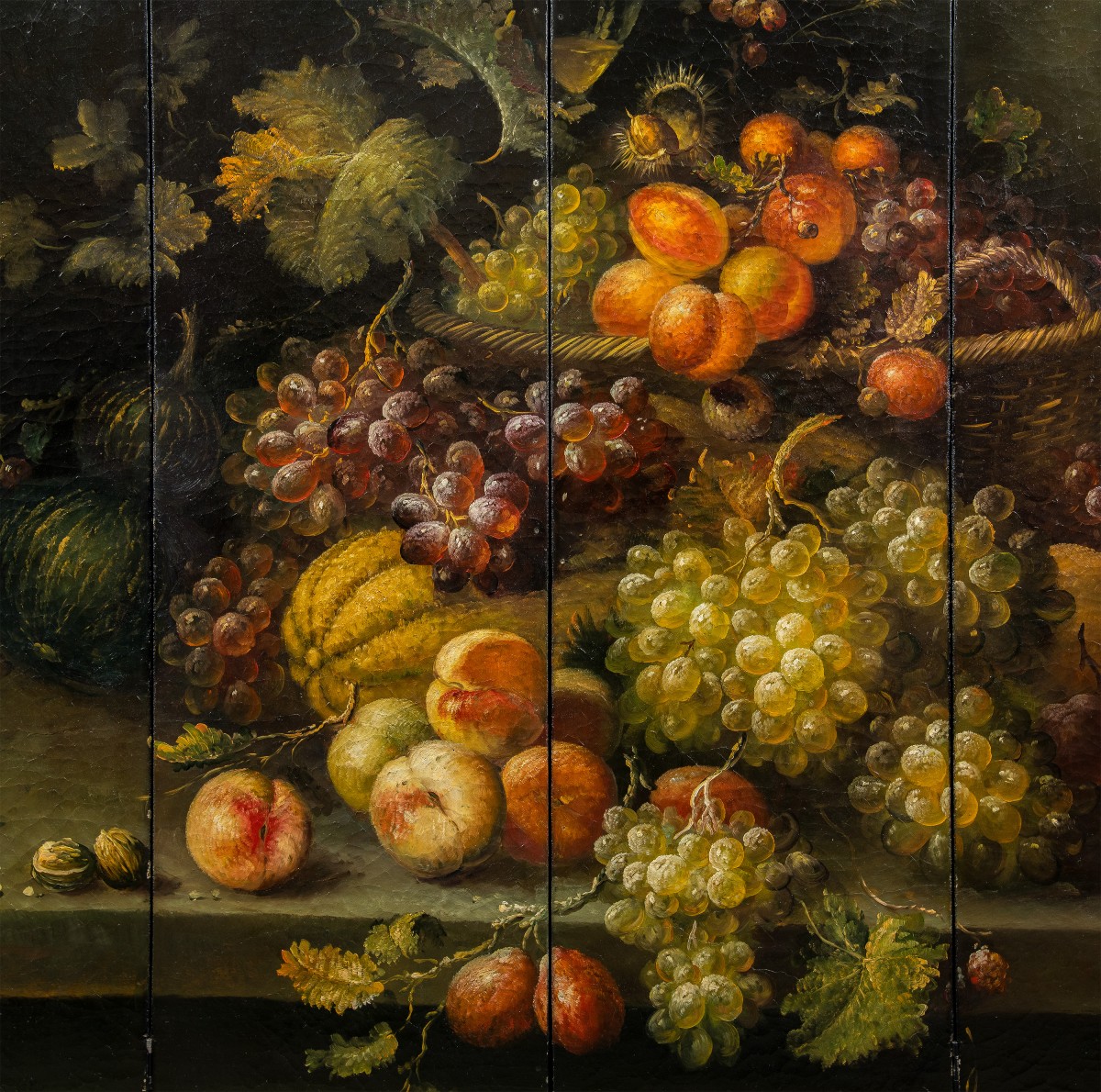 Paravento in cuoio dipinto. Italia, XIX secolo. -photo-2