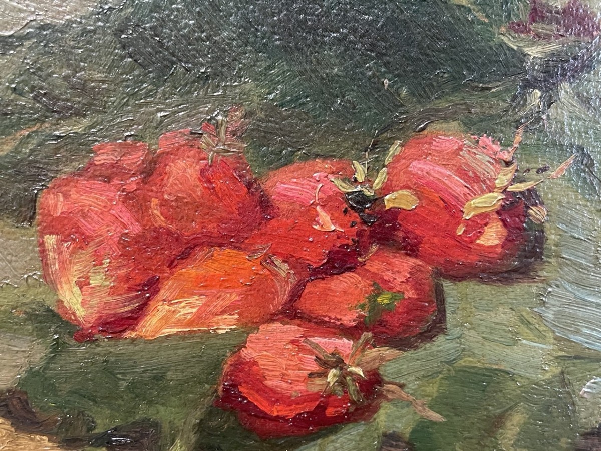 Octave Cartel (Belgio, 1884 - 1944) - Natura morta di fragole.-photo-1