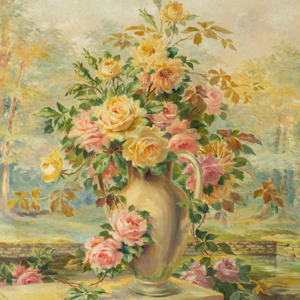 P. Daudenarde (XIX-XX secolo) - Natura morta con vaso di rose.-photo-2