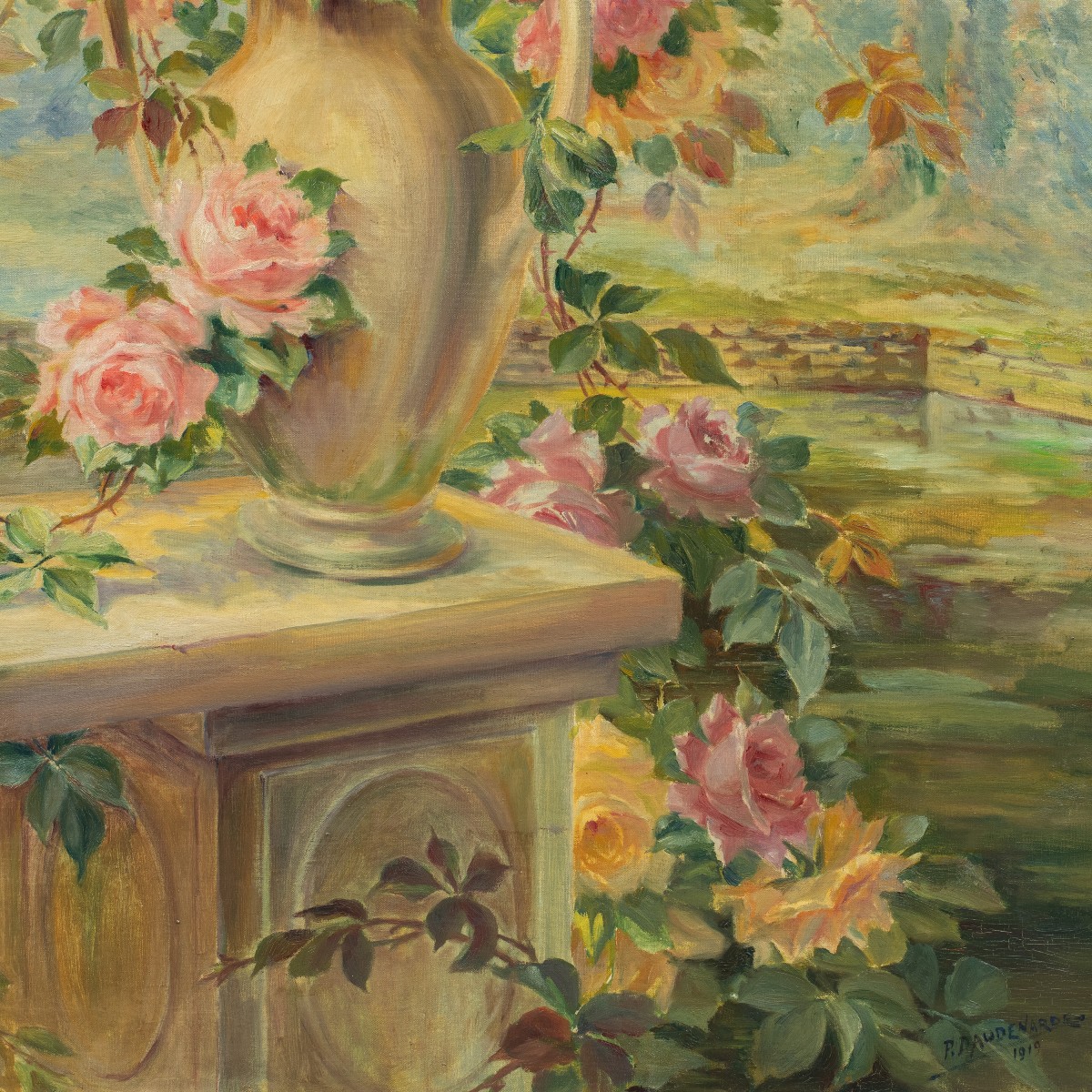 P. Daudenarde (XIX-XX secolo) - Natura morta con vaso di rose.-photo-3