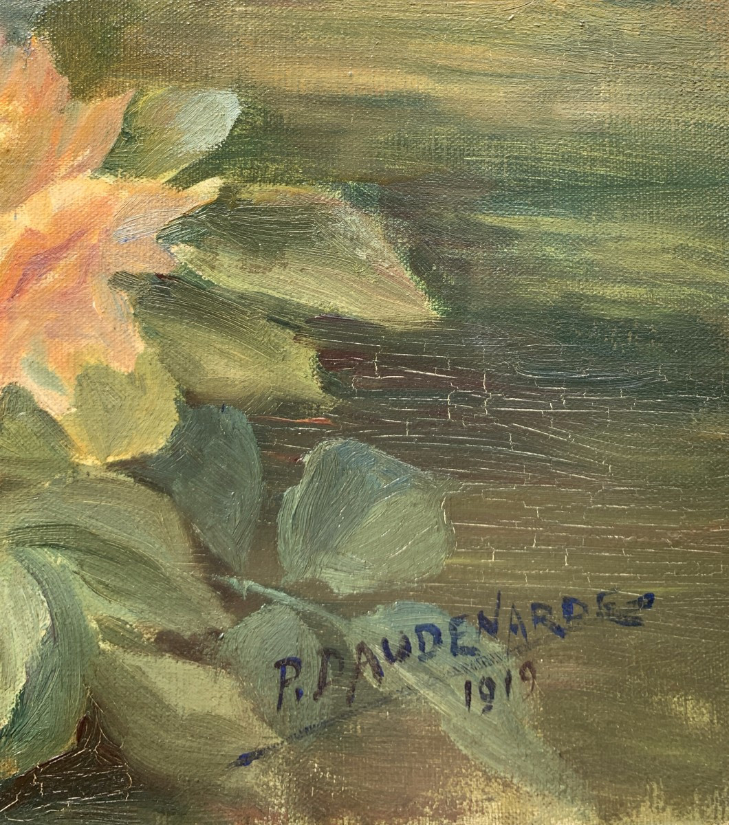 P. Daudenarde (XIX-XX secolo) - Natura morta con vaso di rose.-photo-3