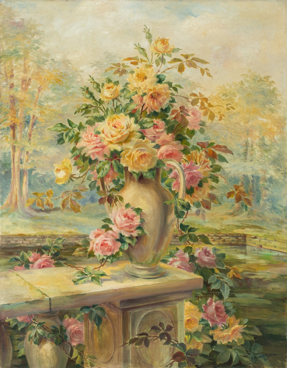 P. Daudenarde (XIX-XX secolo) - Natura morta con vaso di rose.