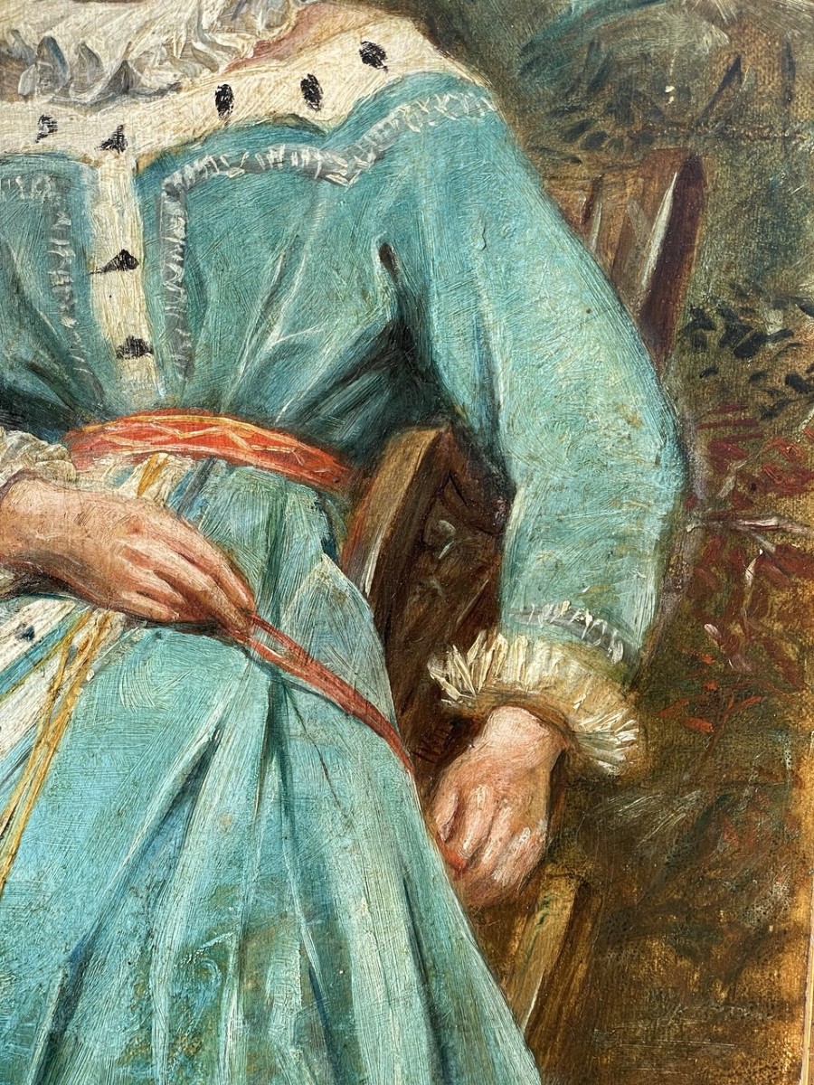 Pittore romantico (seconda metà XIX sec.) - Ritratto di dama.-photo-2