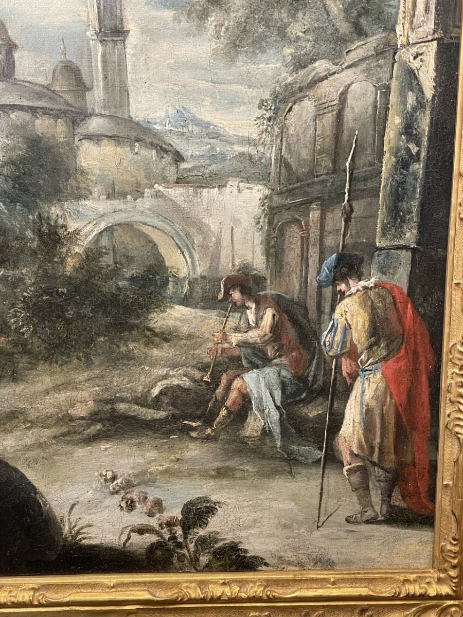 Antonio Stom (Venezia 1688 - Venezia 1734) - Capriccio architettonico con veduta di Padova.-photo-3