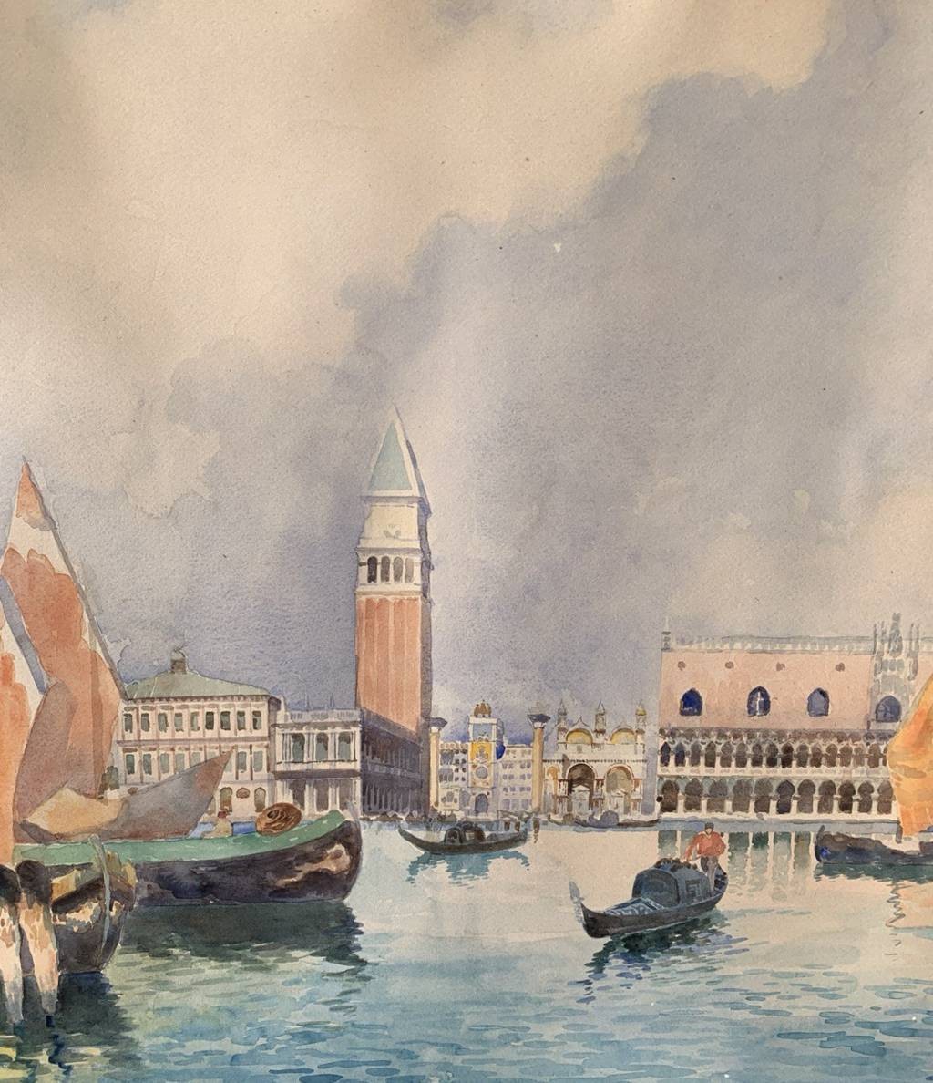 Gino Scalatelli (Venezia 1870 - Venezia 1920) - Venezia, veduta del bacino di San Marco. -photo-1