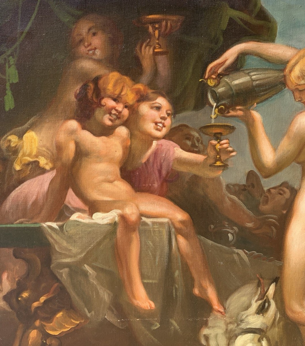 Mattia Traverso (Genova 1885 - Genova 1956) - Grande scena di banchetto con putti e ninfe. -photo-2