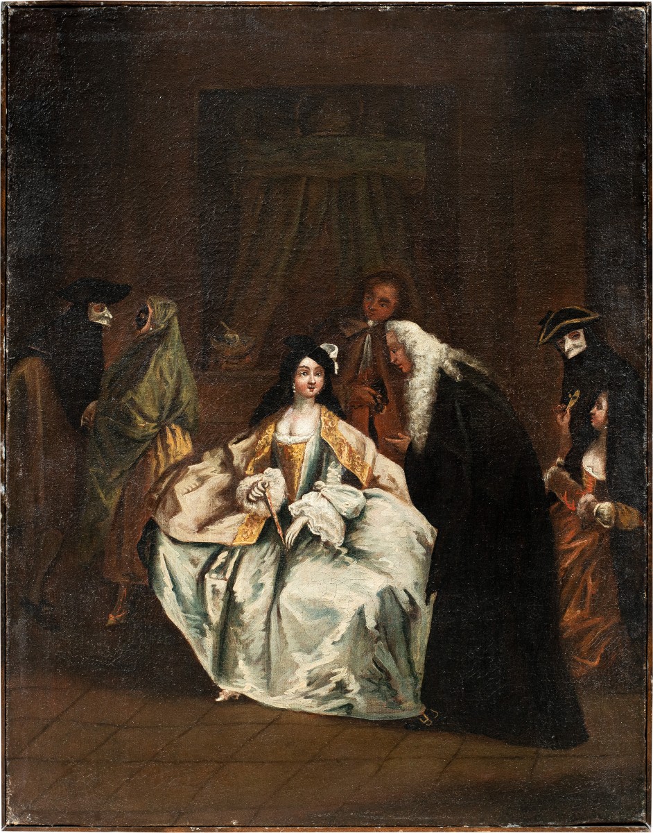 Bottega di Pietro Longhi (Venezia 1702 - Venezia 1785) - L'incontro del procuratore con la mogl