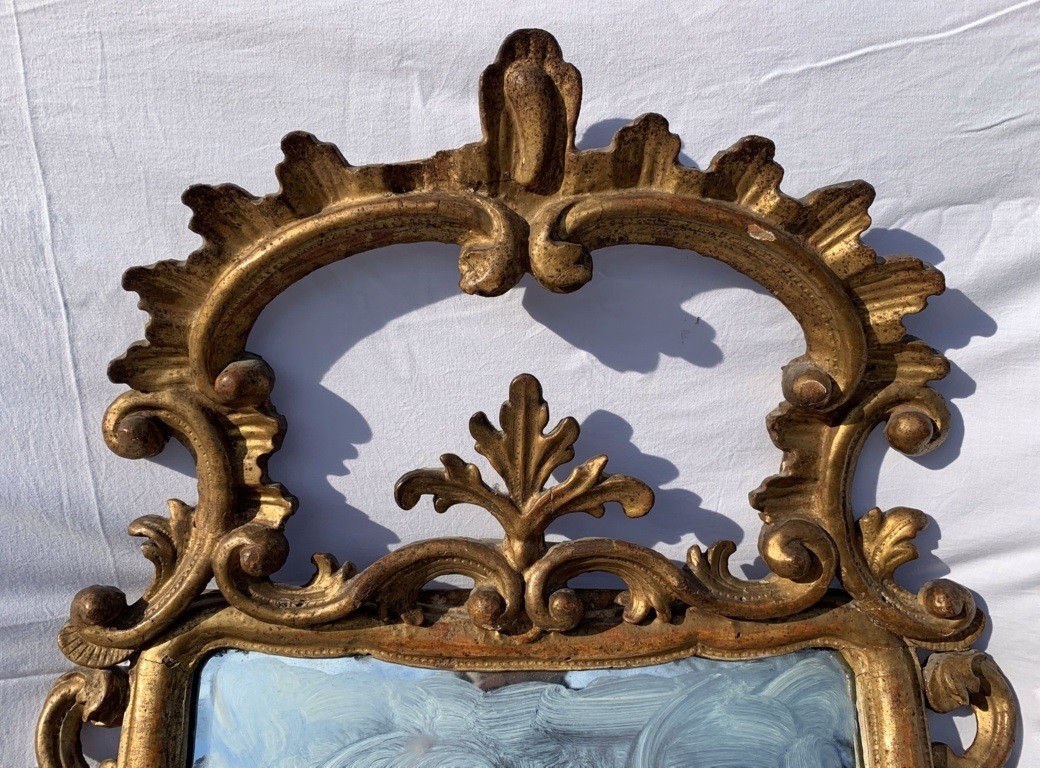 Specchiera in legno intagliato e dorato. Italia, XVIII secolo.-photo-4