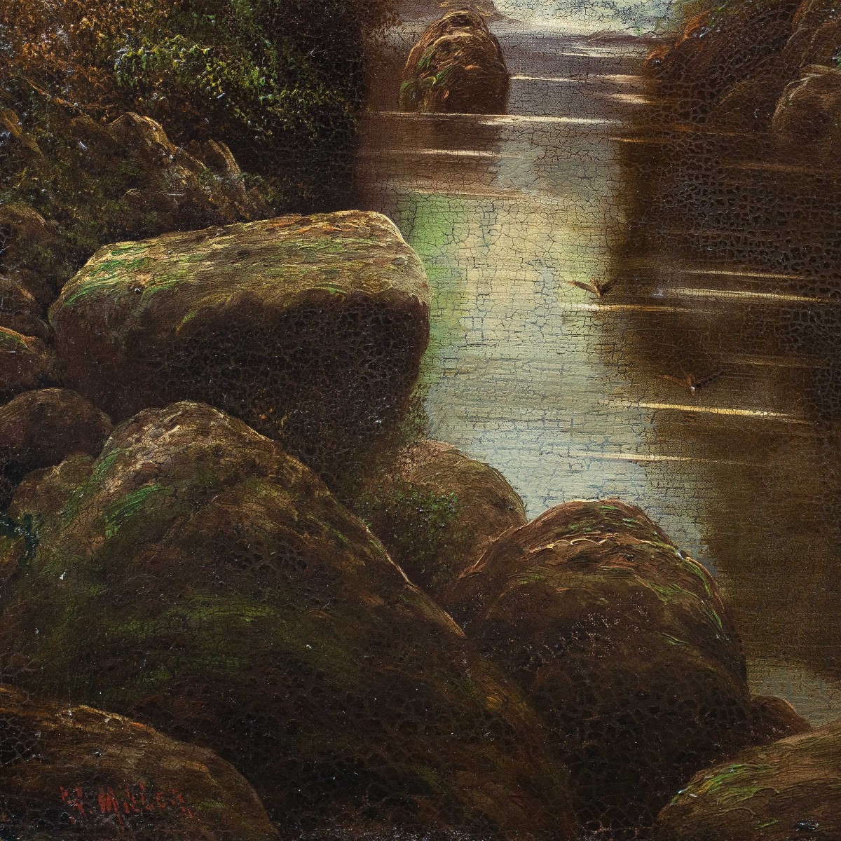 W. Miller (British, fine XIX sec.) - Paesaggio boschivo con ruscello.-photo-2