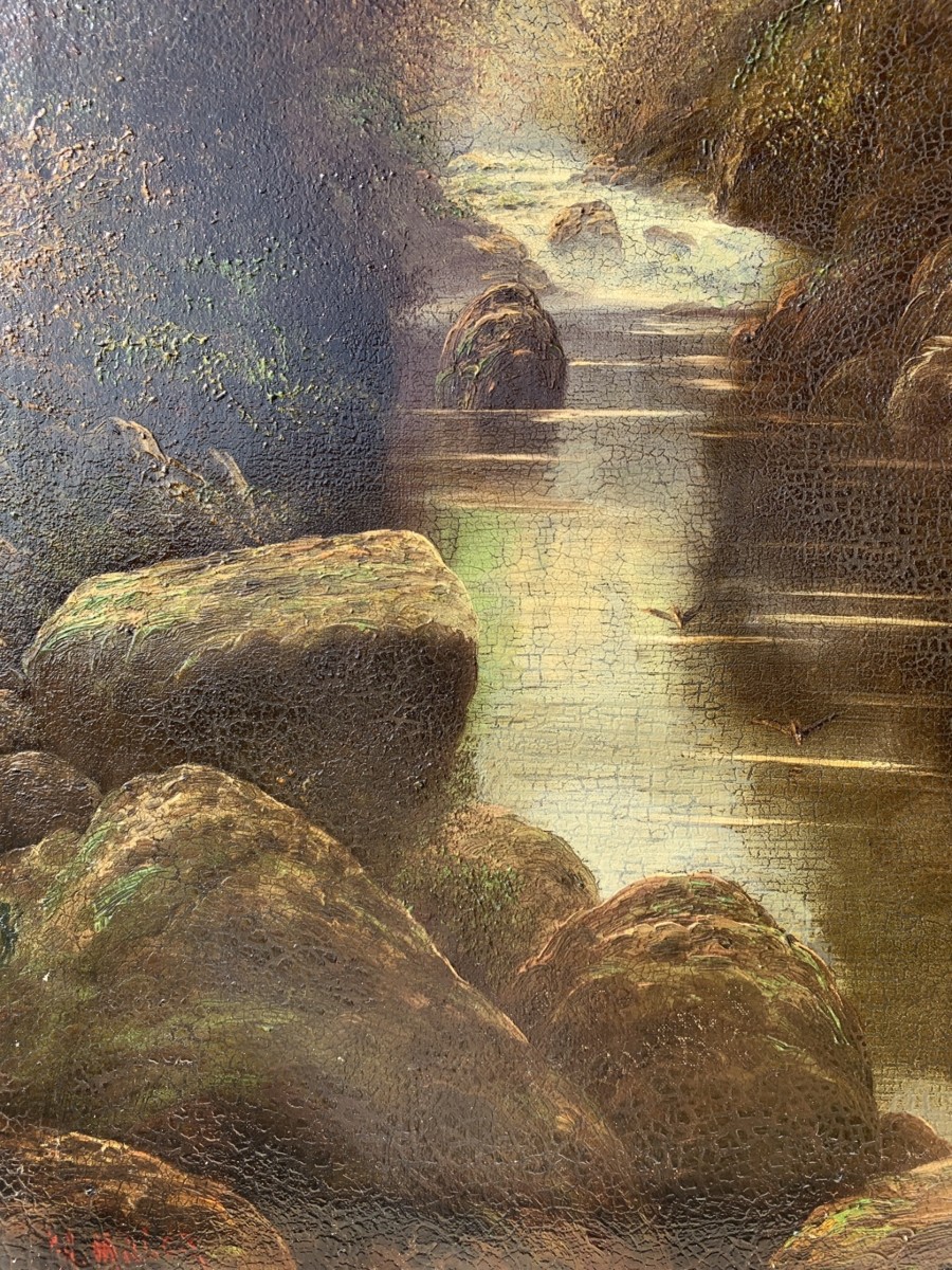 W. Miller (British, fine XIX sec.) - Paesaggio boschivo con ruscello.-photo-2