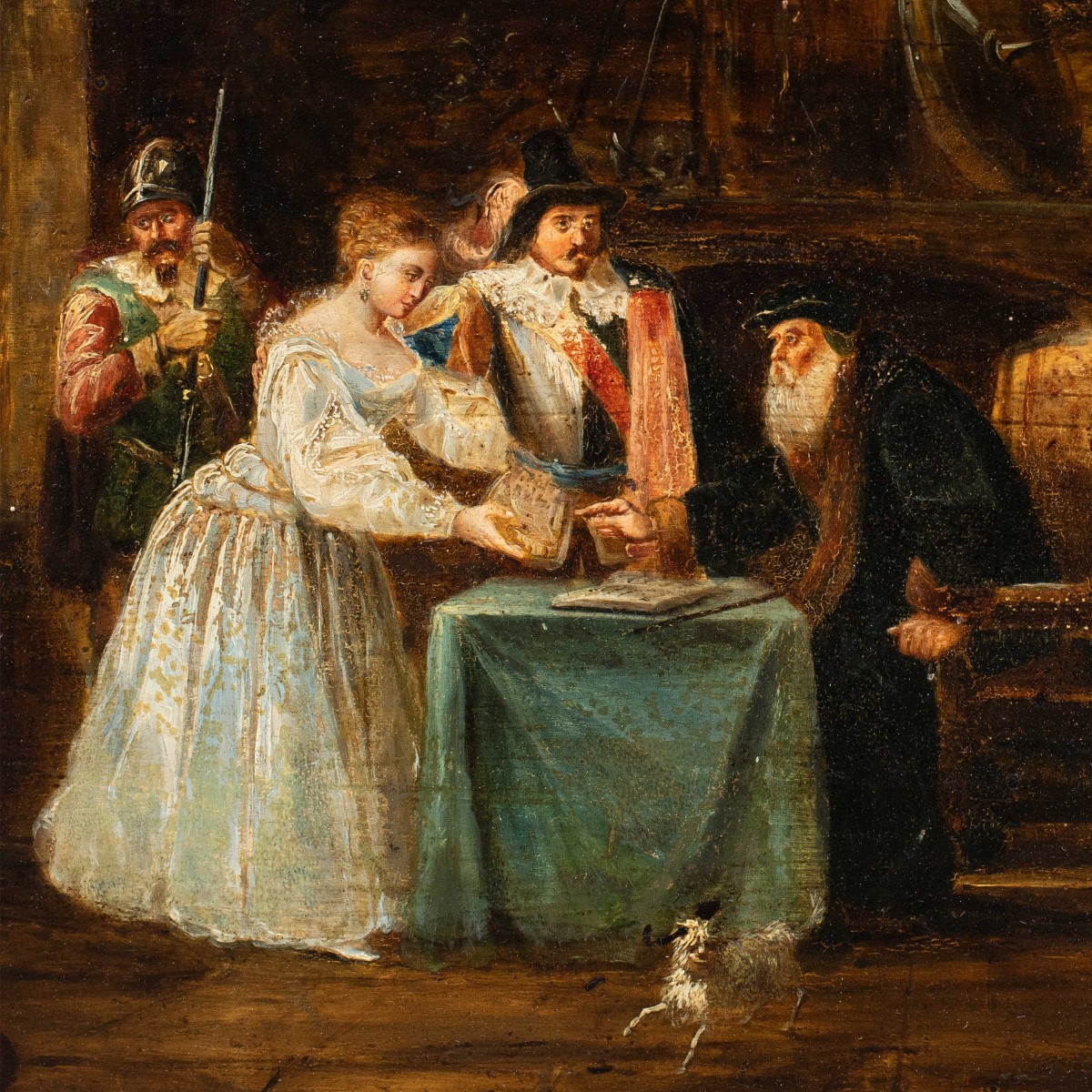 Pittore italiano (XIX sec.) - Interno con figure in costume seicentesco.-photo-2