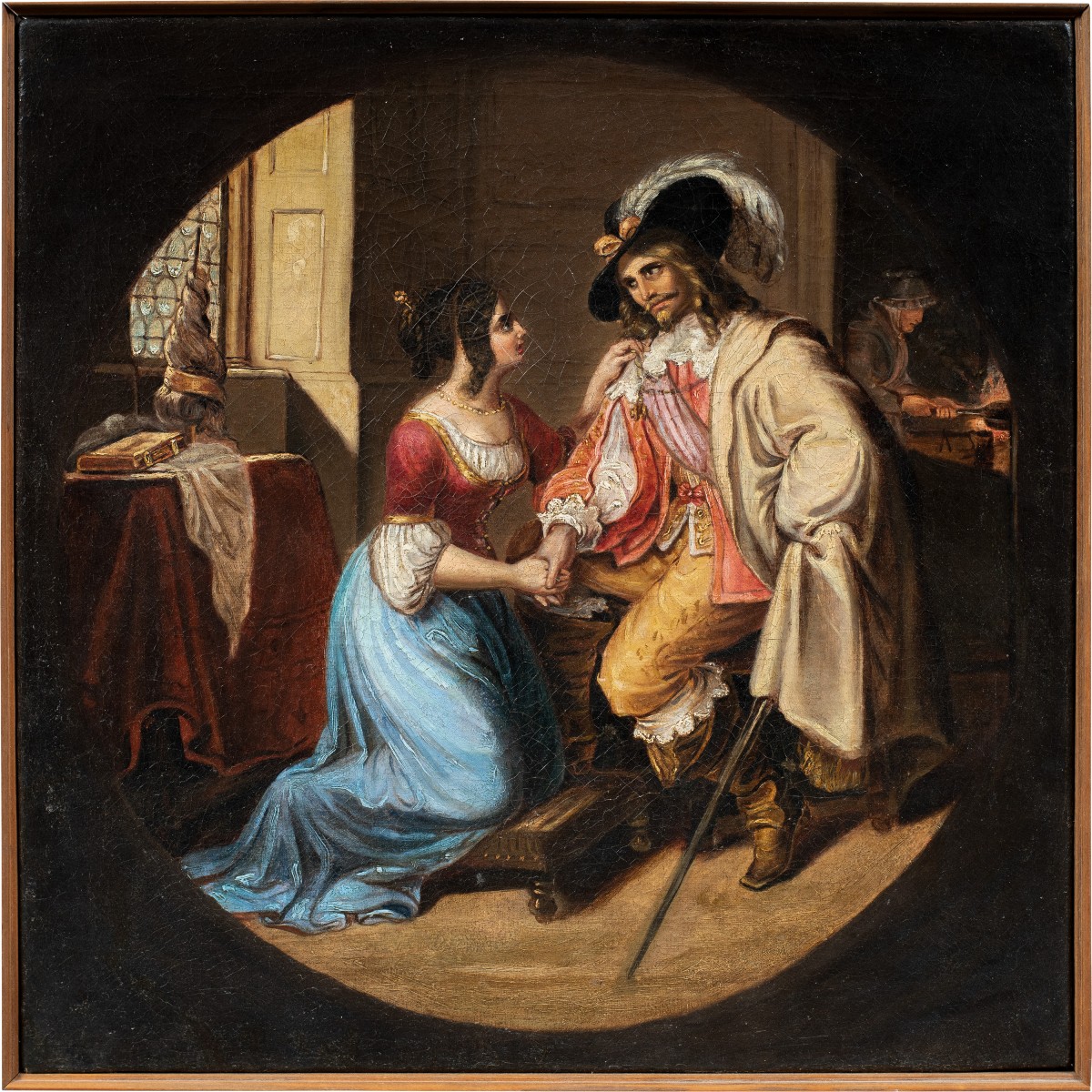 Pittore italiano (XIX sec.) - Dama e moschettiere.