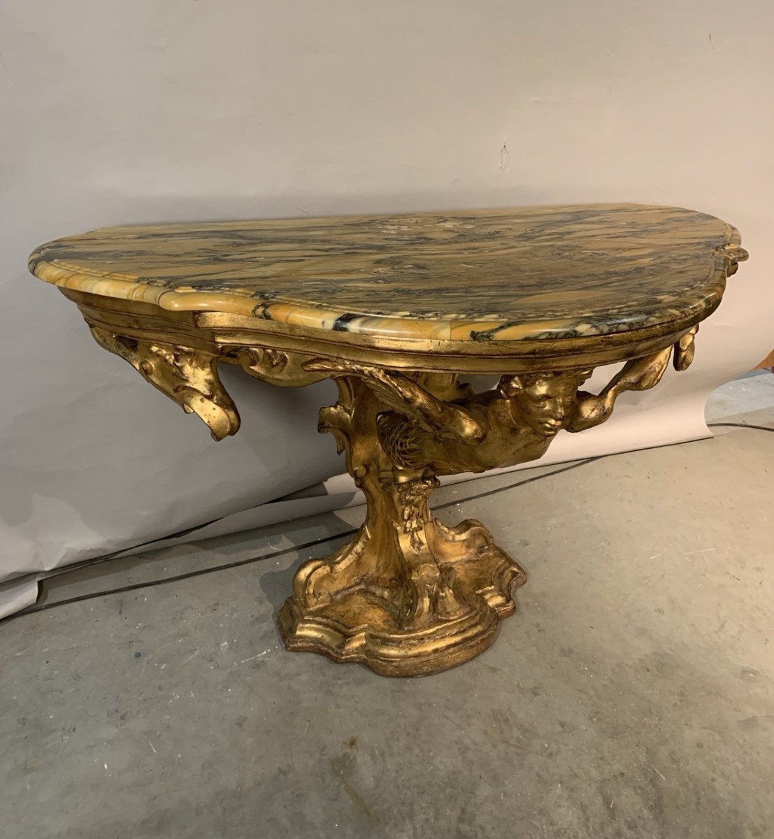 Consolle in legno intagliato e dorato con piano in marmo - Firenze, XVII-XVIII secolo.-photo-1