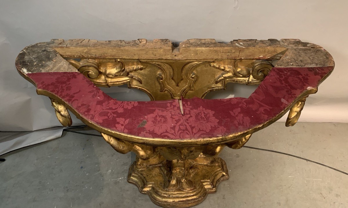Consolle in legno intagliato e dorato con piano in marmo - Firenze, XVII-XVIII secolo.-photo-3