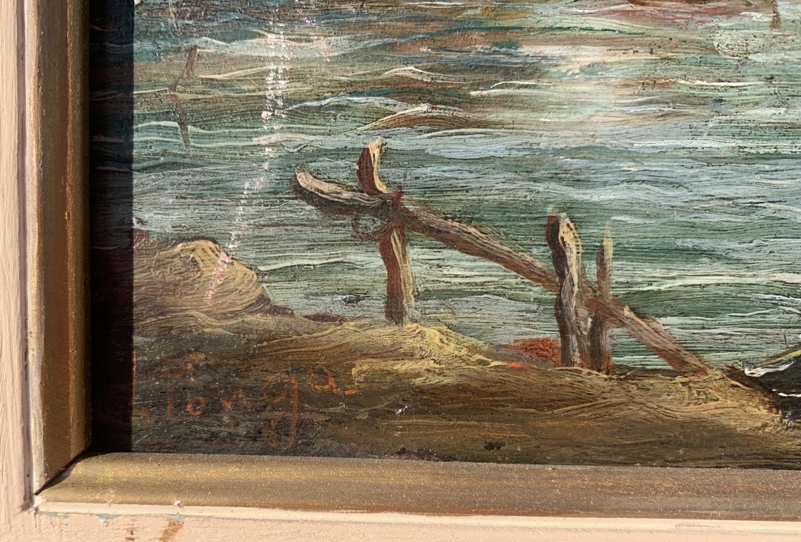 Lucia Ponga degli Ancillo (1887 - 1966) - Capriccio veneziano con rovine, barche e macchiette.-photo-1