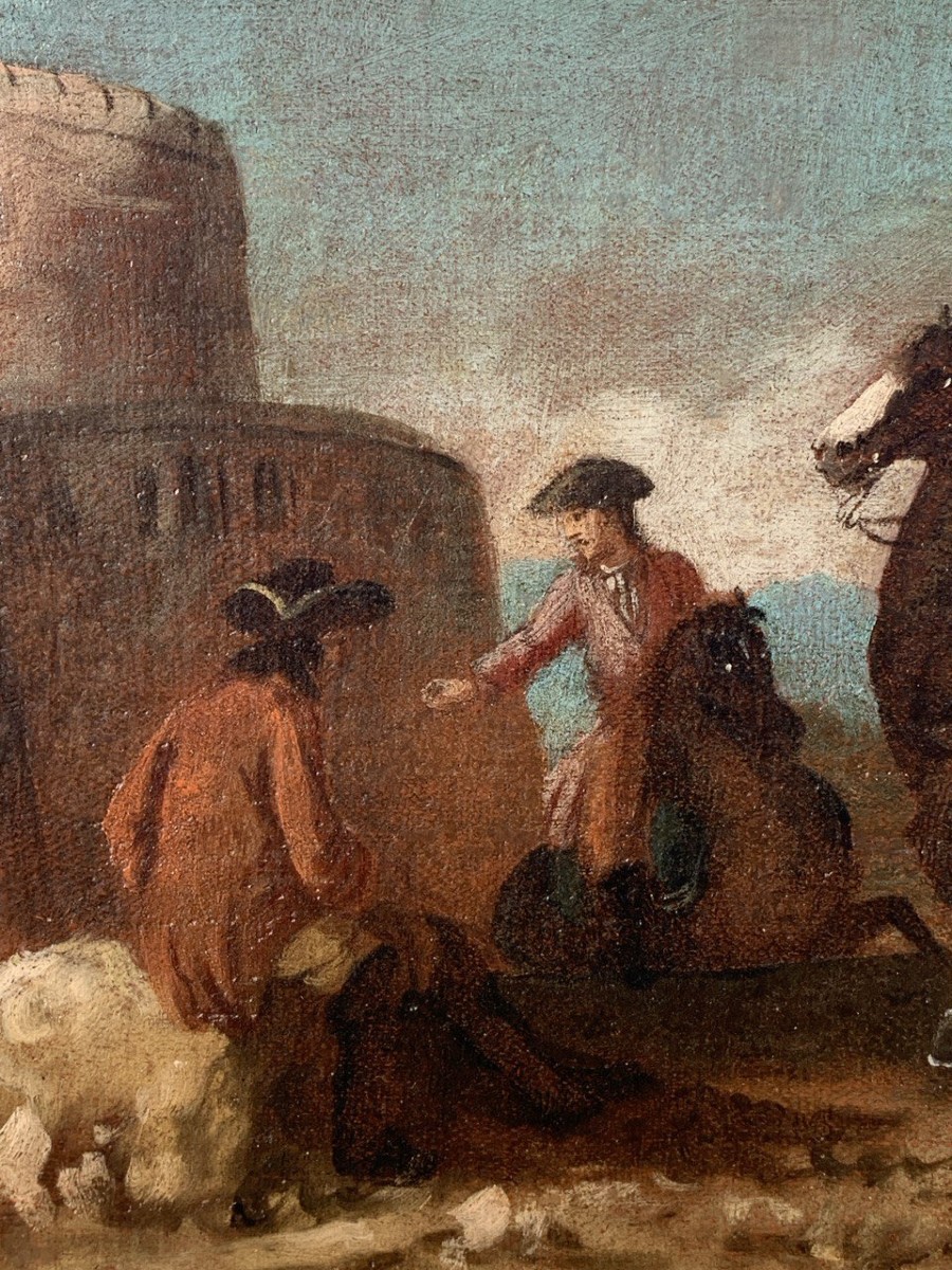 Giuseppe Zais (Forno di Canale 1709 - Treviso 1784) - Paesaggio con corteo di cavalieri e forte-photo-2