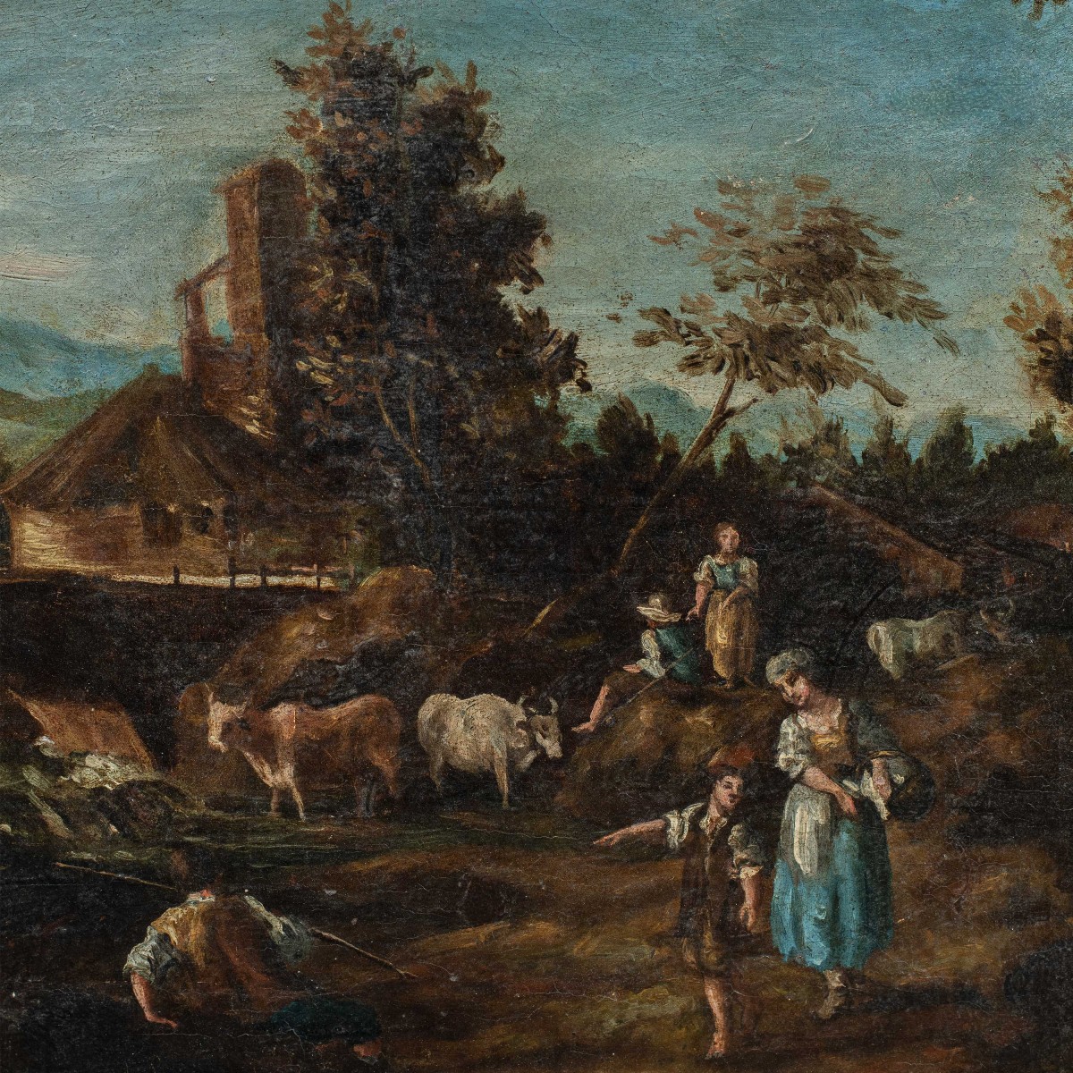Giuseppe Zais (Forno di Canale 1709 - Treviso 1784) - Paesaggio con lavandaie.-photo-2
