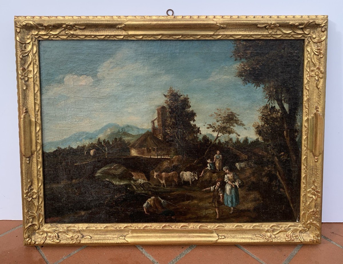 Giuseppe Zais (Forno di Canale 1709 - Treviso 1784) - Paesaggio con lavandaie.-photo-4