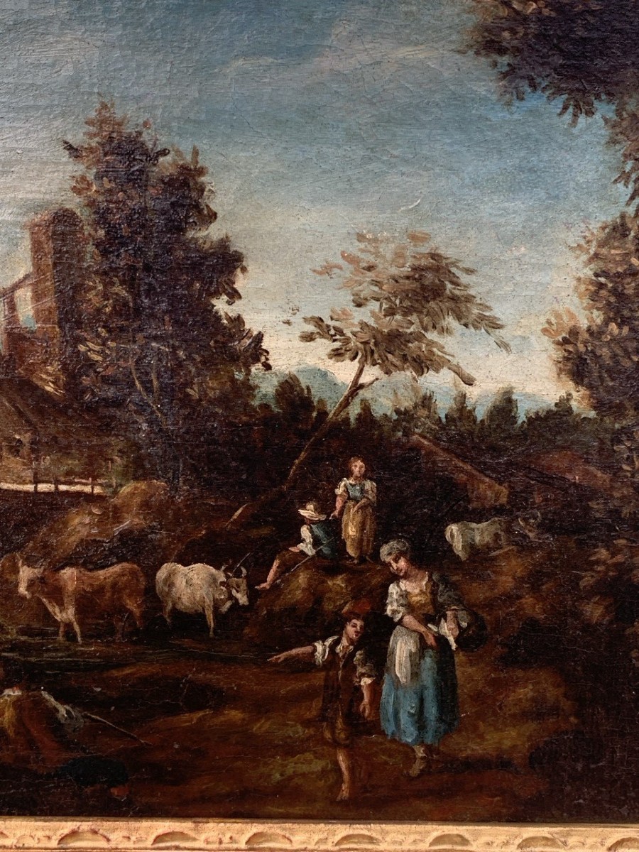Giuseppe Zais (Forno di Canale 1709 - Treviso 1784) - Paesaggio con lavandaie.-photo-1