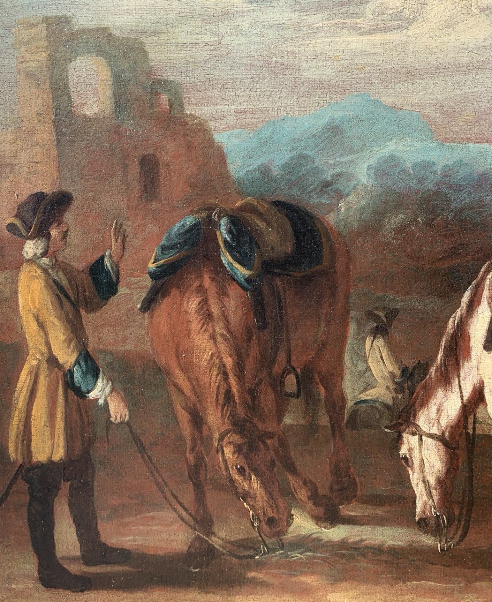 Giuseppe Zais (Forno di Canale 1709 - Treviso 1784) - Paesaggio con cavalieri in sosta.-photo-2