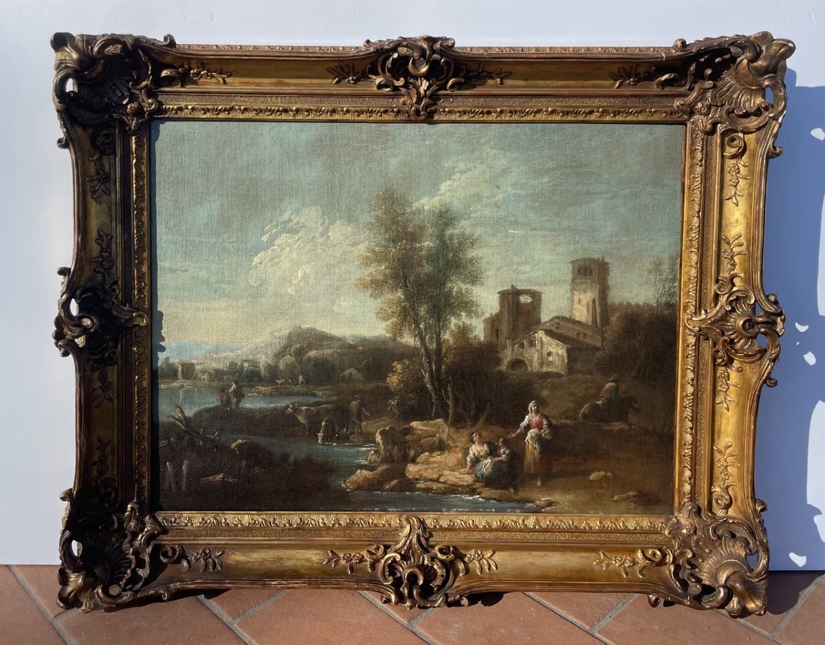 Giuseppe Zais (Forno di Canale 1709 - Treviso 1784) - Paesaggio con pastorelle.-photo-1