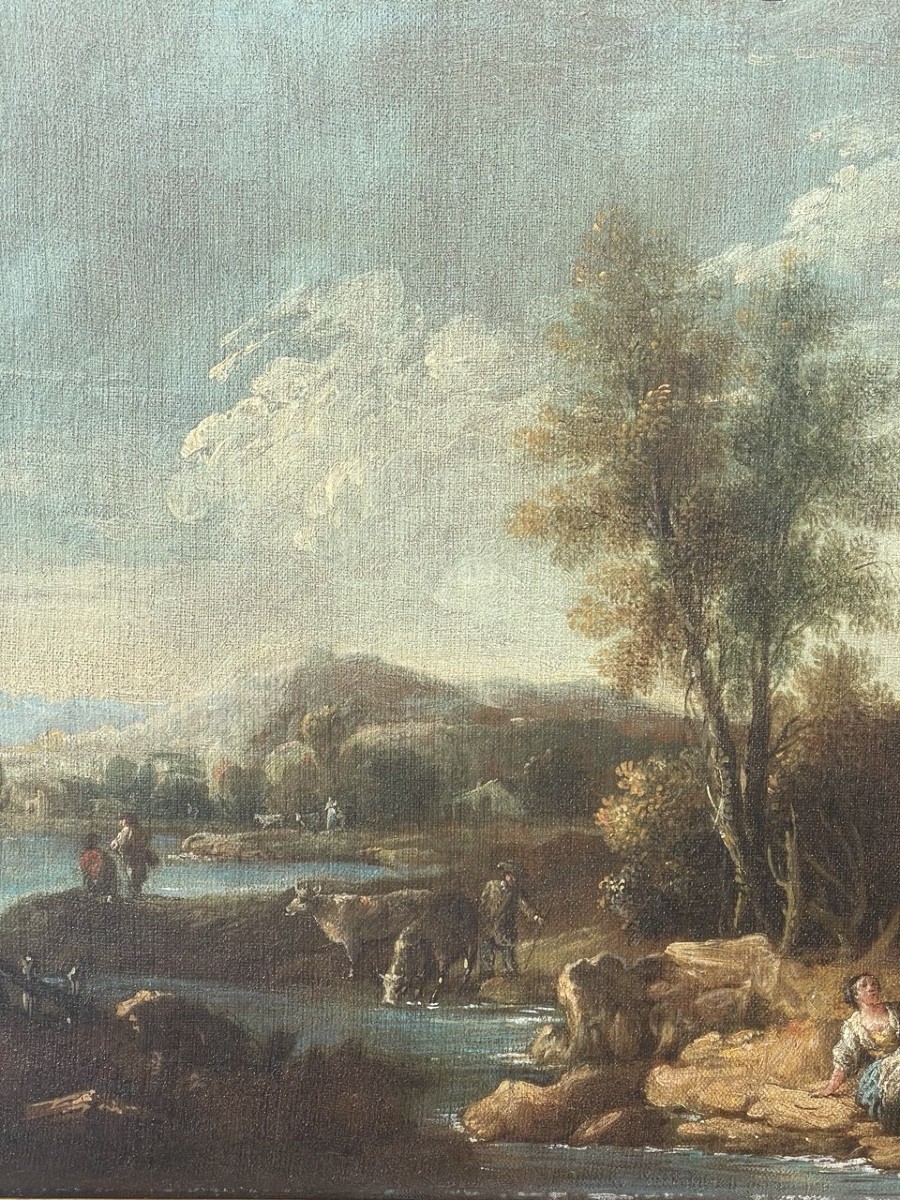 Giuseppe Zais (Forno di Canale 1709 - Treviso 1784) - Paesaggio con pastorelle.-photo-3