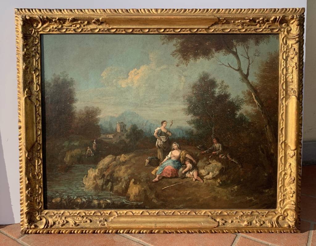 Giuseppe Zais (Forno di Canale 1709 - Treviso 1784) - Paesaggio con pastorelli e filatrice.-photo-4