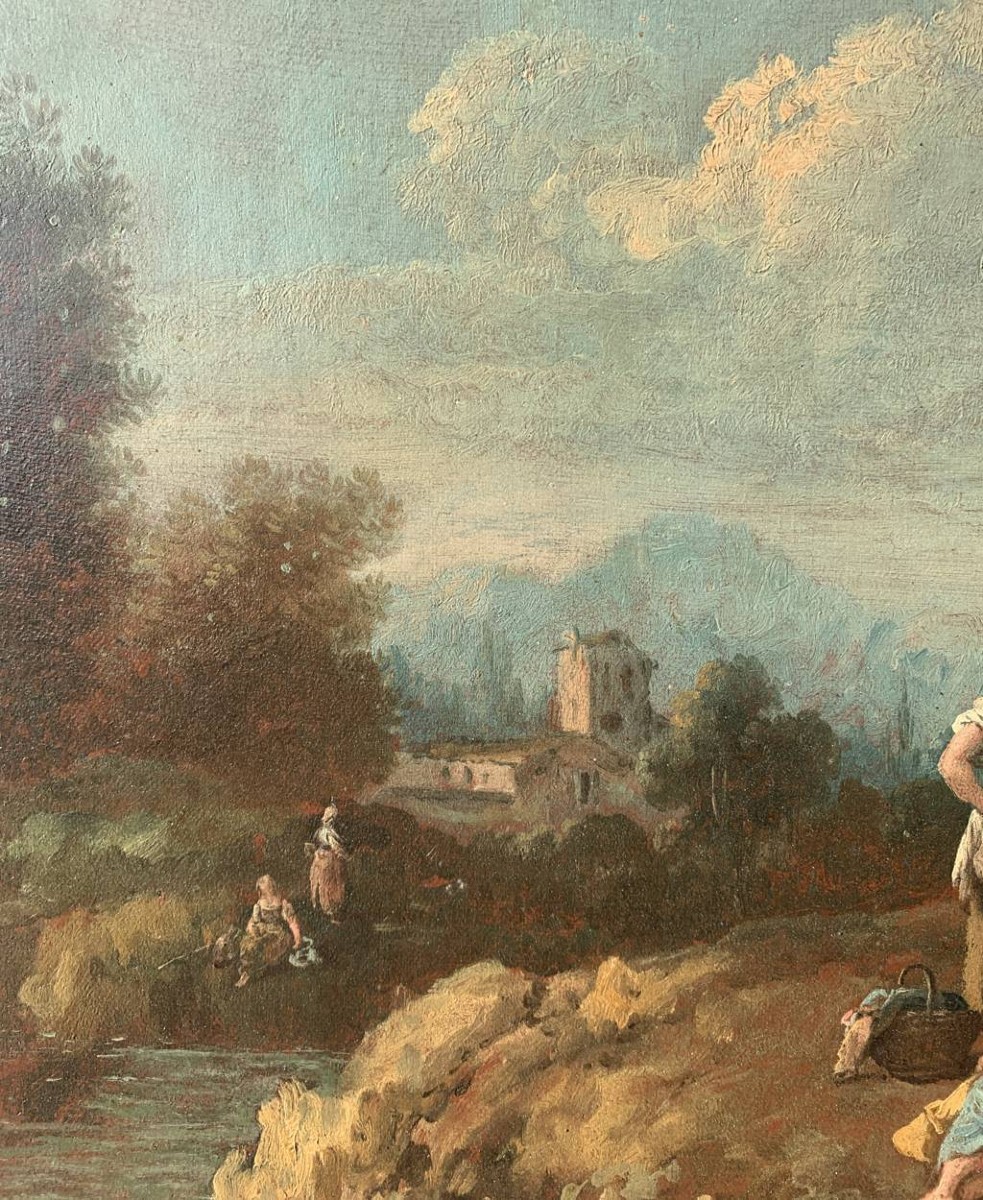 Giuseppe Zais (Forno di Canale 1709 - Treviso 1784) - Paesaggio con pastorelli e filatrice.-photo-2