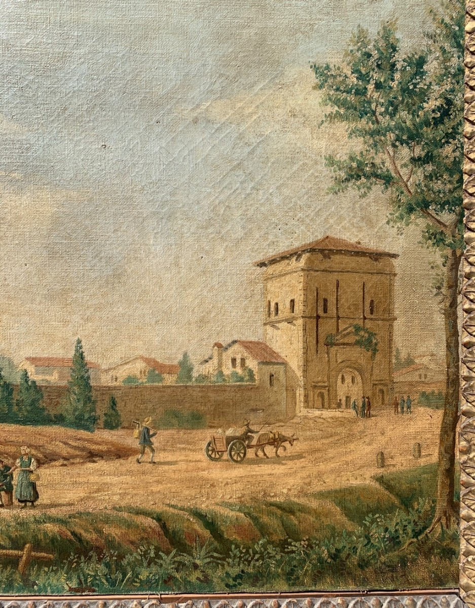 Pittore veneto (XIX sec.) - Veduta di Padova da Porta Liviana con la Basilica di Sant'Antonio s-photo-2