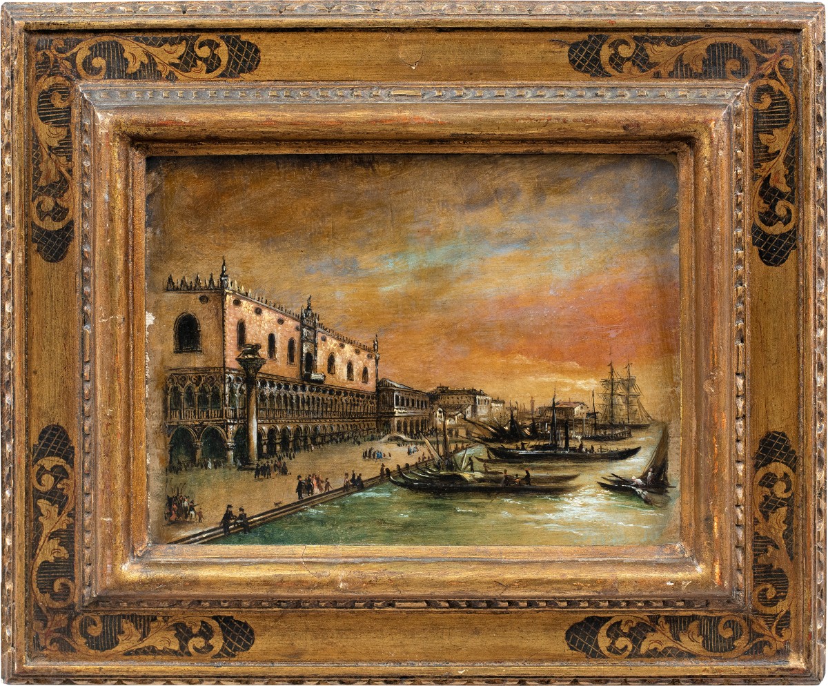 Pittore veneziano (XIX) - Venezia, veduta del Bacino di San Marco verso la Riva degli Schiavoni