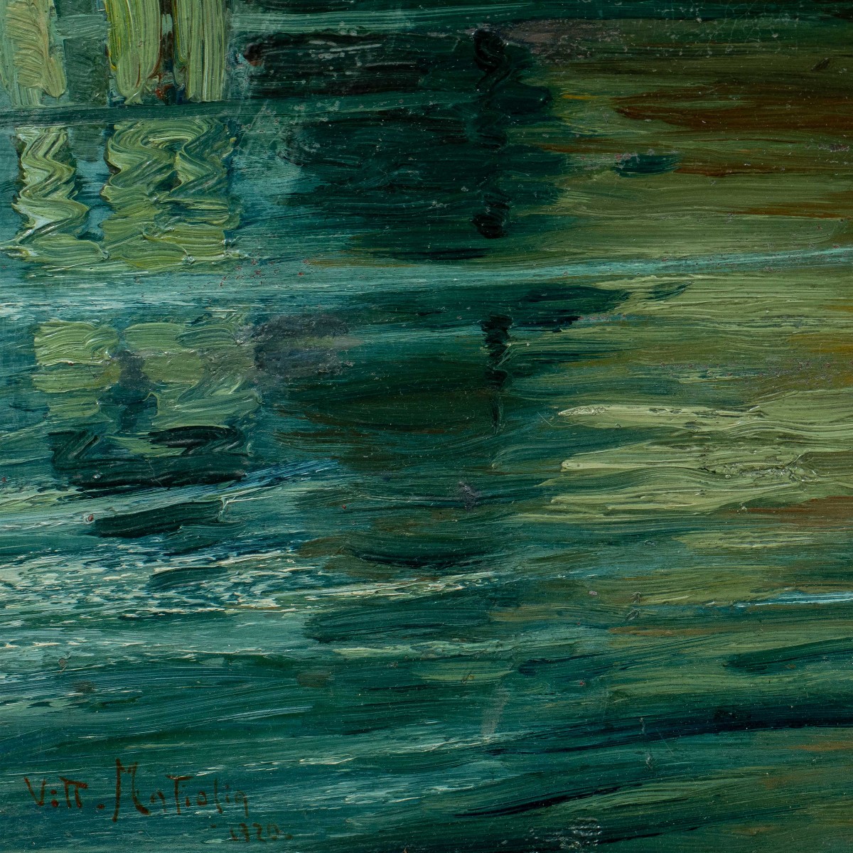 Vittorio Matiolin (attivo a Venezia agli inizi del XX secolo) - Bragozzi con vele nella laguna.-photo-3