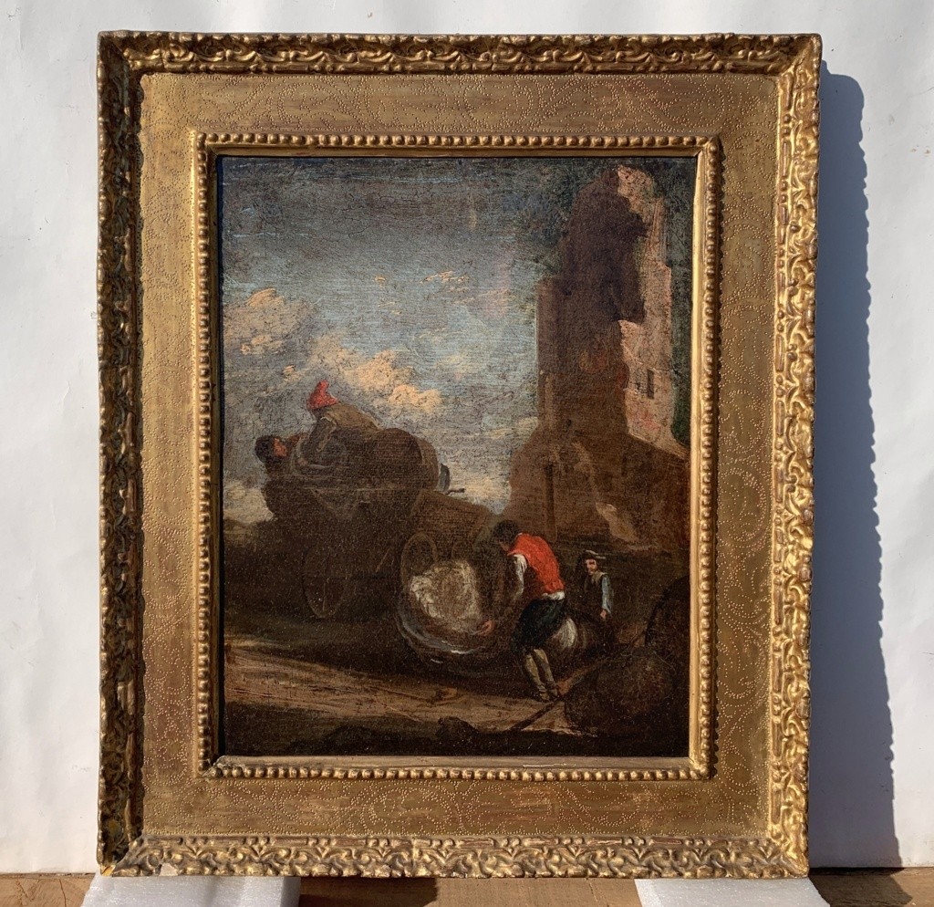 Pittore romano (XVIII sec.) - Paesaggio con viandanti.-photo-4