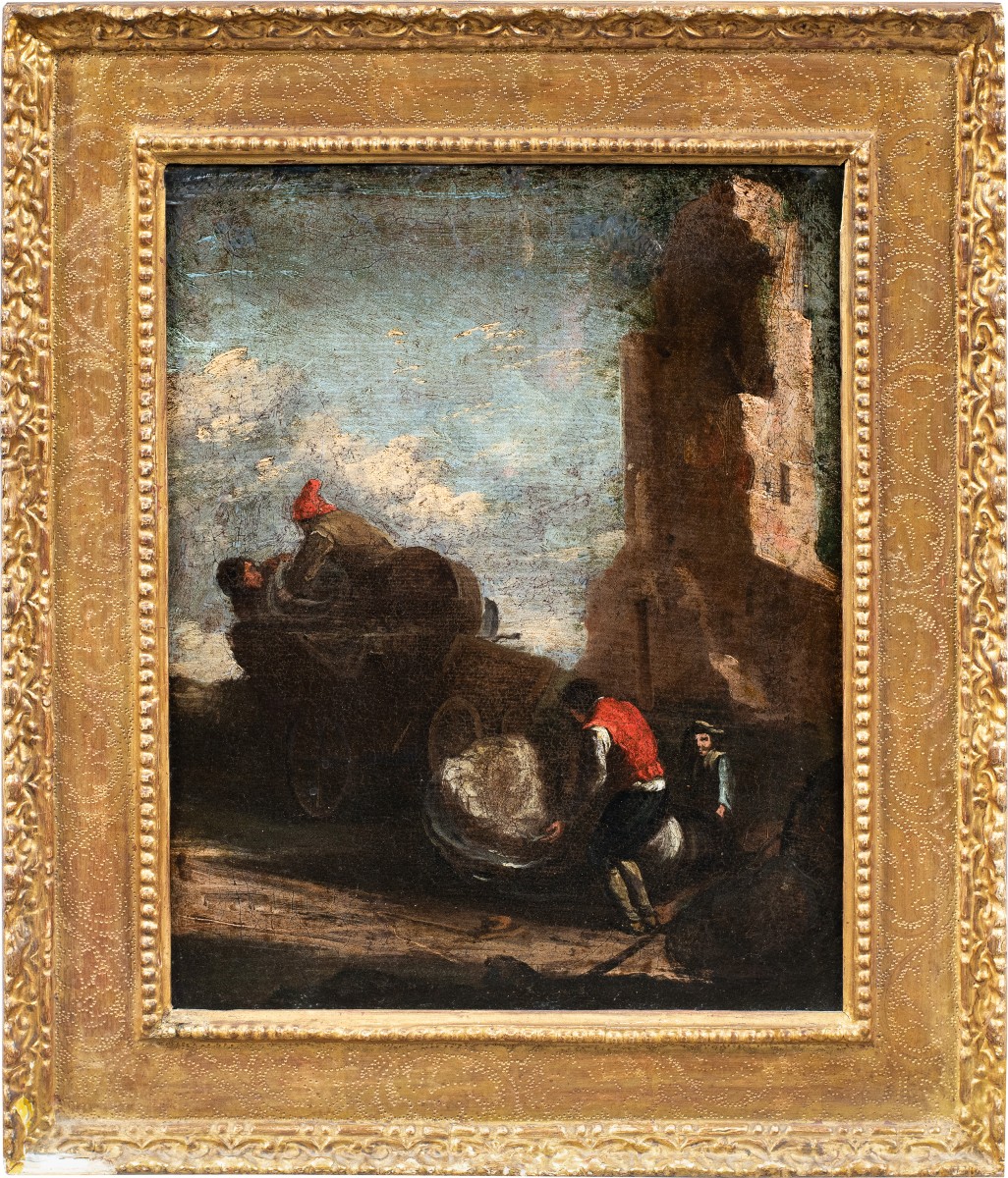 Pittore romano (XVIII sec.) - Paesaggio con viandanti.