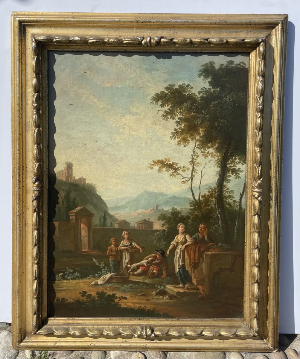Jean Baptiste Caudot (Nancy 1682 - Nancy 1757) - Paesaggio arcadico con figure in sosta.-photo-4