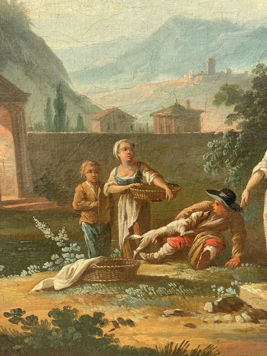 Jean Baptiste Caudot (Nancy 1682 - Nancy 1757) - Paesaggio arcadico con figure in sosta.-photo-1