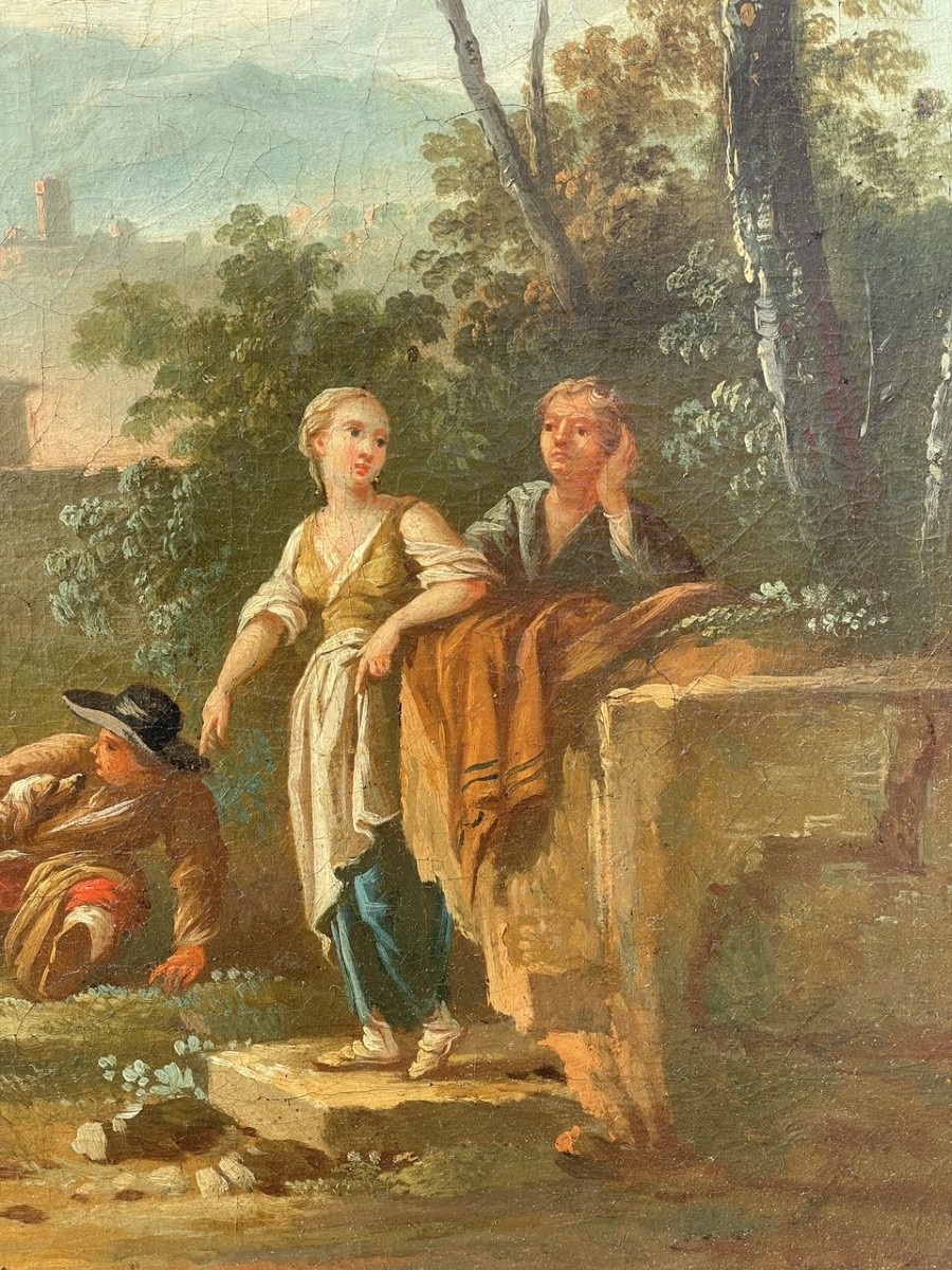 Jean Baptiste Caudot (Nancy 1682 - Nancy 1757) - Paesaggio arcadico con figure in sosta.-photo-2