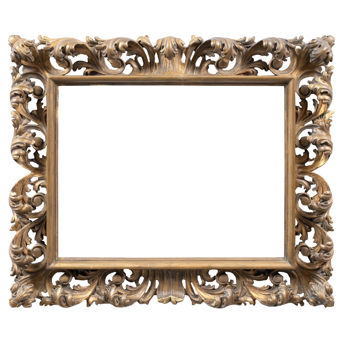 Cornice in legno intagliato e dorato. Italia, XIX secolo.