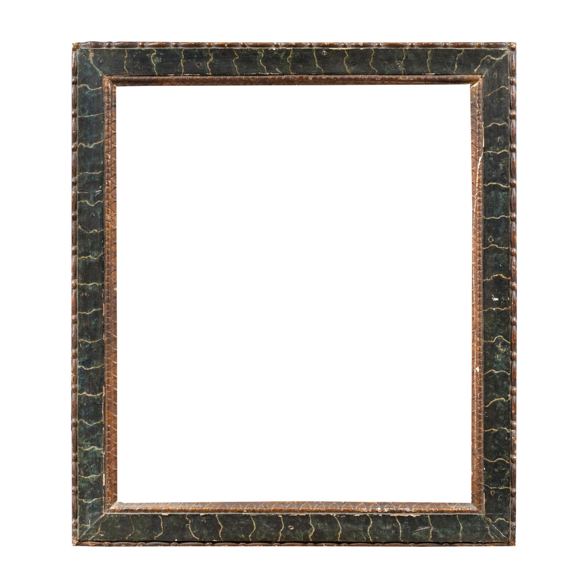 Cornice in legno intagliato, laccato e dipinto a finto marmo. Italia, XVII secolo.