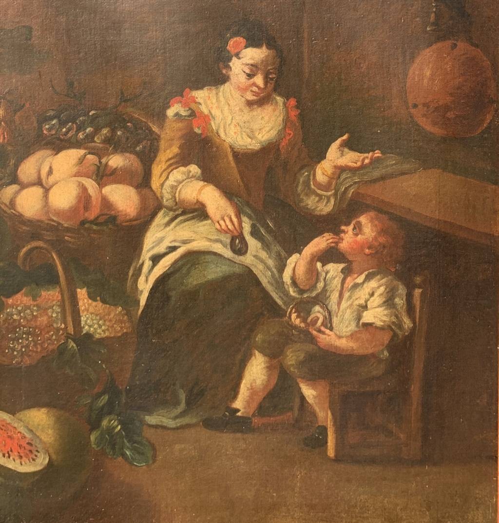 Pittore italiano (XVIII sec.) - La venditrice di frutta.-photo-1