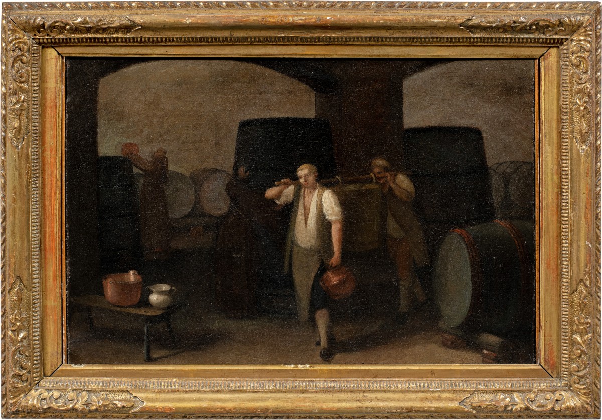 Pittore italiano (XVIII secolo) - Interno di cantina durante la vendemmia. 