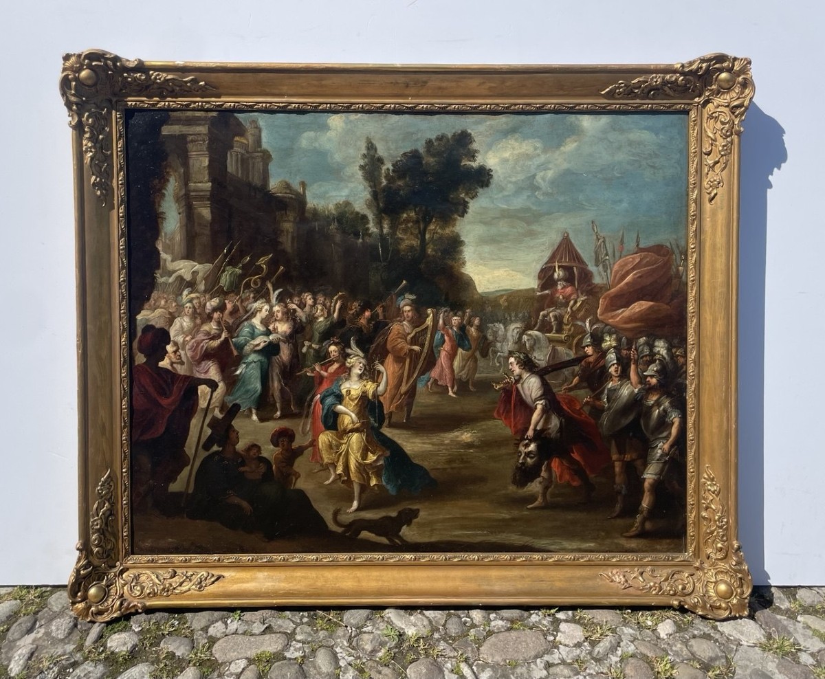 Pauwels Casteels (Anversa 1625 ca. - 1697) - Trionfo di Davide. -photo-1